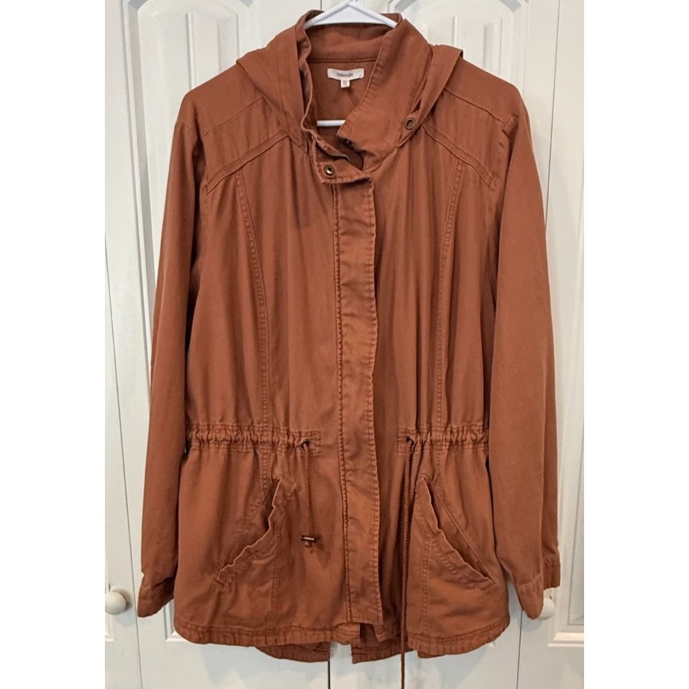 Maurices Women's Hooded Utility Jacket Size 2 Rust Brown Cotton Anorak